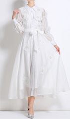 Holly White Floral Appliqu Midi Shirt Dress