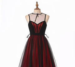 Vestido de fiesta largo con escote en forma de corazón, negro y rojo