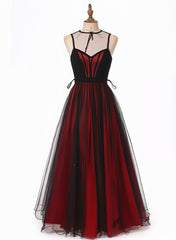 Vestido de fiesta largo con escote en forma de corazón, negro y rojo