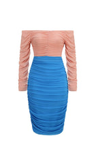 Jamari Effortlessly Chic Off-Shoulder Ruched Midi Dress