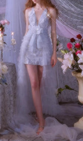 Fedella Ethereal Floral Sequin High-Low Gown