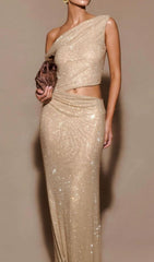 Feride Glimmering Diamante Cutout Maxi Dress