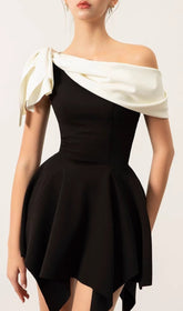 BULUT Chic Black & White Asymmetrical Draped Mini Dress