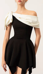 BULUT Chic Black & White Asymmetrical Draped Mini Dress