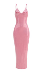 Basima Dazzling Pink Crystal Maxi Dress