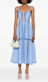 Emmly Sky Blue Lace & Eyelet Midi Dress