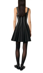 Chic Dot-Stripe Jacquard Knit Mini Dress
