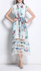 Errin Floral Eyelet Lace Mock Neck Midi Dress
