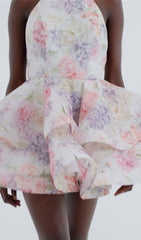 Duha Enchanting Floral Halter Ruffle Mini Dress for Women