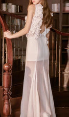 Harleigh White Ruffled Mesh Maxi Dress