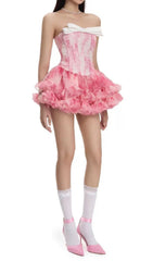 Dalya Pink Strapless Corset Ruffle Mini Dress