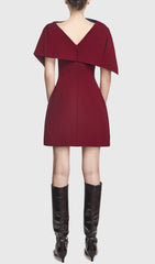 Gainell Sculptural Draped Shoulder Wine Mini Dress