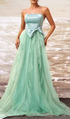 Dafna Mint Strapless Bow Tulle Maxi Gown