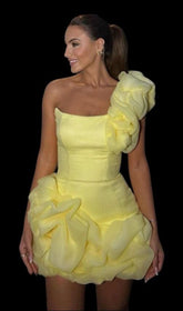 Drika Vibrant Yellow Ruffled One-Shoulder Mini Dress