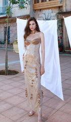 Hiroshi Dazzling Sequin & 3D Floral Maxi Dress