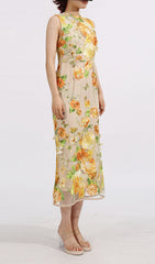 Elowen Vibrant Floral Embroidery Sleeveless Midi Dress