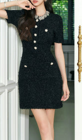 Glamorous Black Embellished Tweed Mini Dress