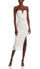 Charlotte White Floral Lace Strapless Midi Dress