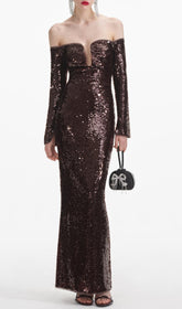 Cashlin Dazzling Off-Shoulder Sequin Maxi Gown