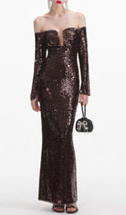 Cashlin Dazzling Off-Shoulder Sequin Maxi Gown