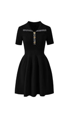 Etta Chic Sky Blue Ribbed Knit Polo Mini Dress for Women
