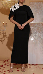 Halo Black Floral Cape Maxi Dress