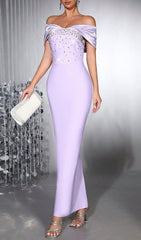Haf Lavender Embellished Off-Shoulder Maxi Gown
