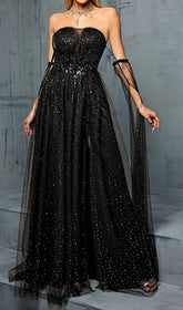 Darya Starry Night Black Sequin Slit Maxi Gown