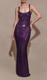Jacinda Purple Sequin Strappy Backless Maxi Gown