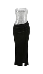 Jayda Glamour Strapless Sequin & Velvet Maxi Dress