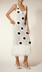 Gaelion Chic Dot Fringe Knitted Midi Dress