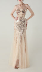 Ikuye Strapless Sequin Mesh Maxi Dress