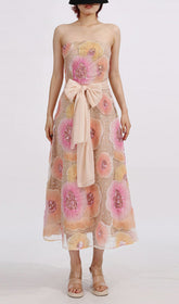 Elowyn Dazzling Floral Sequin Strapless Midi Dress