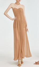 Fintan Ethereal Strapless Mesh & Lace Maxi Dress