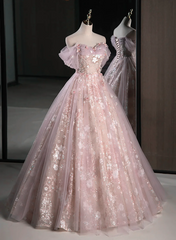 Vestido de fiesta rosa con escote en forma de A, escote en forma de corazón, encaje y tul