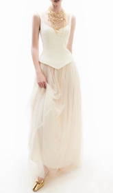 Gallia Ivory Strappy Mesh Maxi Gown