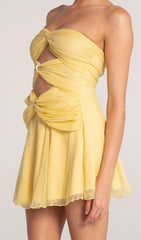 Bryony Yellow Strapless Cutout Mini Dress