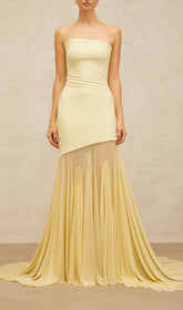Radiant Gyda Yellow Strapless Mesh Maxi Dress