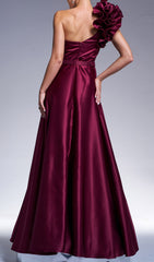 Coskun One-Shoulder Ruffled Satin Maxi Dress