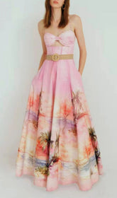 Hester Pink Palm Print Cut-Out Maxi Dress