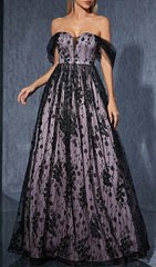 Darrah Enchanting Black Floral Lace Off-Shoulder Maxi Dress