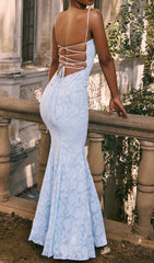 Elegant Cili Blue Lace-Up Fishtail Maxi Dress