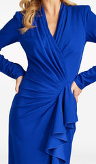 Jovie Elegant Cobalt Blue Ruched Long Sleeve Maxi Gown