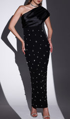 Camille Dazzling One-Shoulder Crystal Embellished Maxi Dress