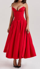 Devani Red Strapless Corset Midi Dress