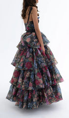 Eabha Daring Floral High-Low Maxi Dress with Cut-Out Bodice