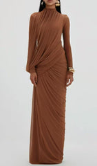 Johnda Elegant Ruched Long Sleeve Maxi Dress