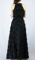 Devana Black Halter Neck Feather Tassel Maxi Gown