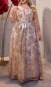 Ioanna Dazzling Rose Gold Sequin Plus Size Maxi Dress