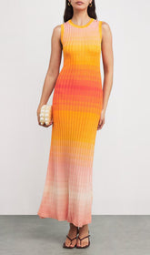 Sunset Ombre Ribbed Knit Maxi Dress